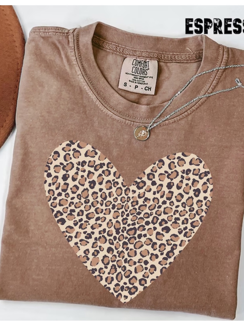 Comfort Colors Espresso Brown Tee with Leopard Heart